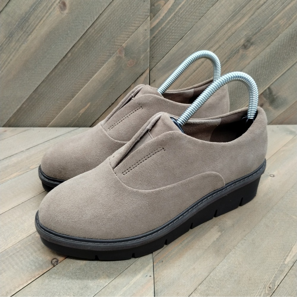 Clarks Airabell‎ Sky Slip On Casual Loafers Womens Size 7.5 Brown Wedge Suede